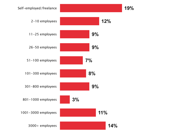 19% of respondents work in a self-employed/freelance capacity