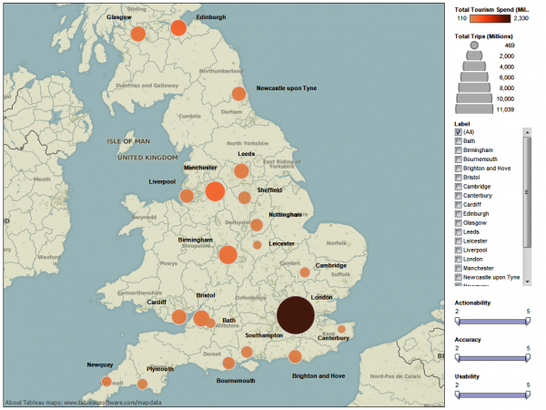 Bubbles mark the location of each town and city from the Cross Country coaches data.