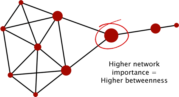 Betweenness Centrality measures how often a node appears on the shortest paths between nodes in a network.